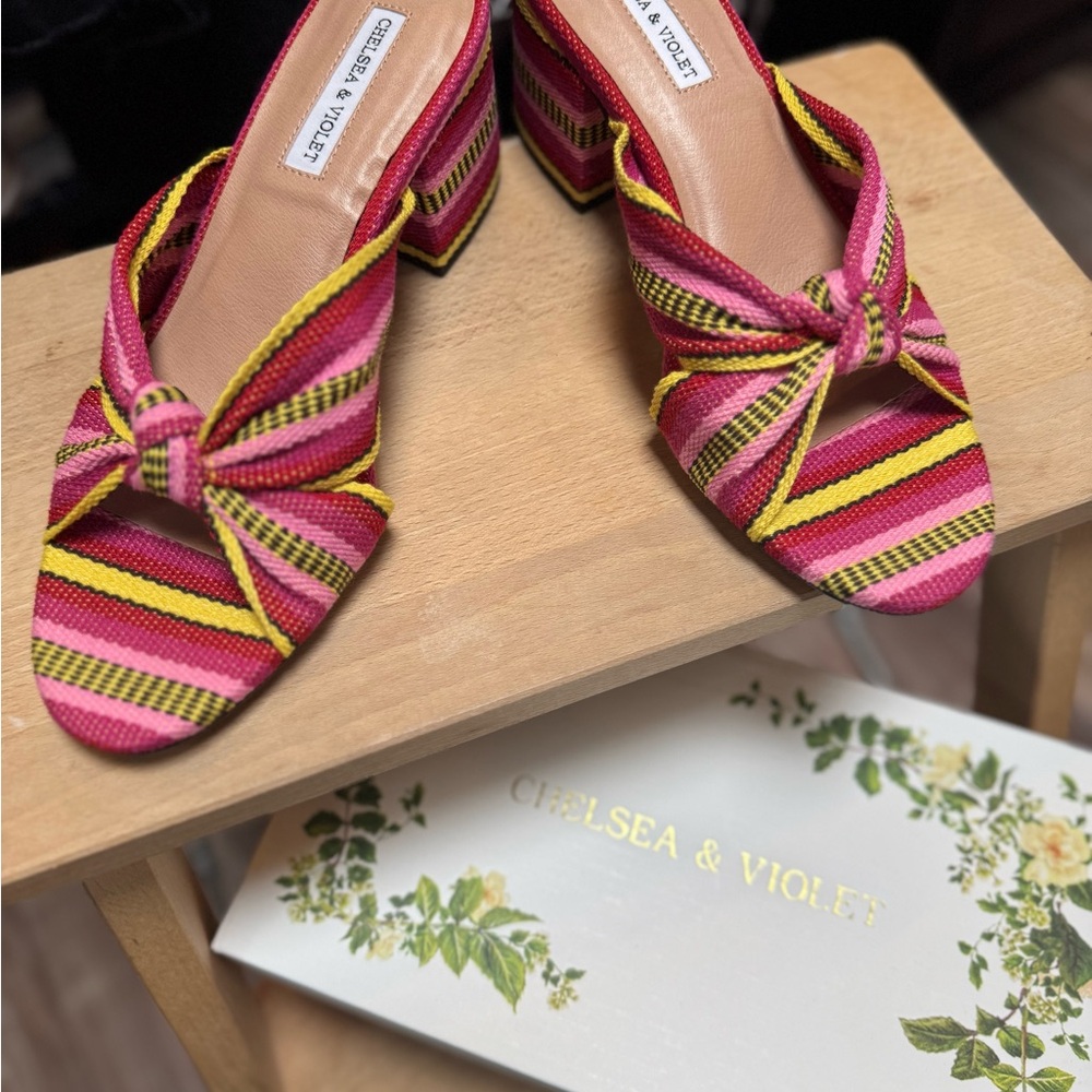 Chelsea & Violet Pink and Yellow Striped Heels